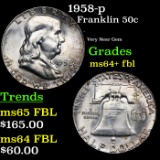 1958-p Franklin Half Dollar 50c Grades Choice Unc+ FBL