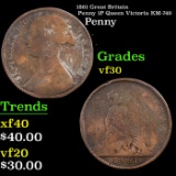 1861 Great Britain Penny 1P Queen Victoria KM-749 Grades vf++