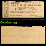 April 14 1862, The City of Richmond VA 30 Cents, Confederate States Grades NG