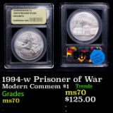 1994-w Prisoner of War Modern Commem Dollar $1 Graded ms70, Perfection BY USCG