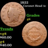 1822 Coronet Head Large Cent 1c Grades g+