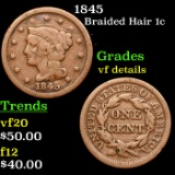 1845 Braided Hair Large Cent 1c Grades vf details