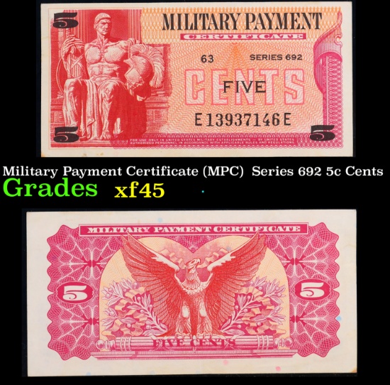 Military Payment Certificate (MPC)  Series 692 5c Cents Grades xf+