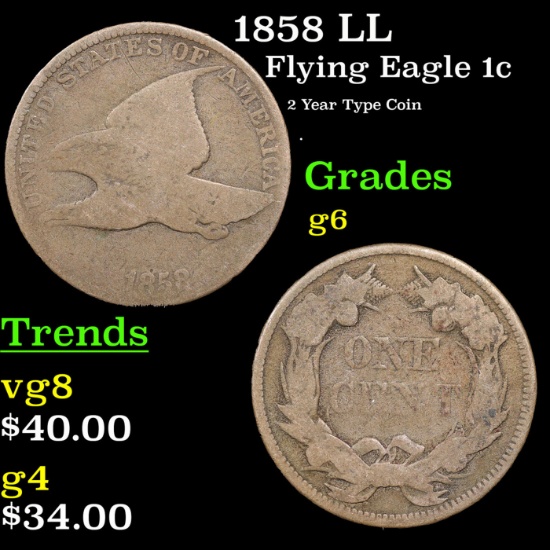 1858 LL Flying Eagle Cent 1c Grades g+