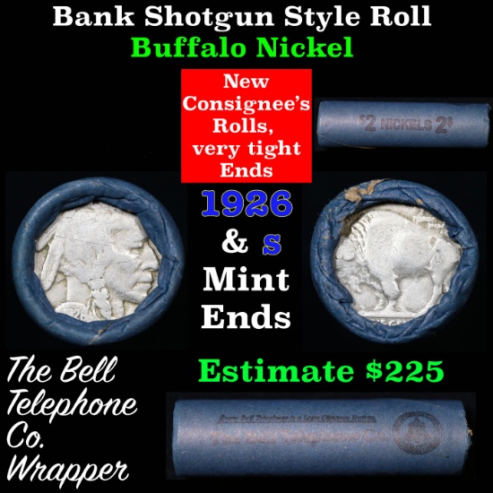Buffalo Nickel Shotgun Roll in Old Bank Style 'Bell Telephone'  Wrapper 1926 & S Mint Ends.