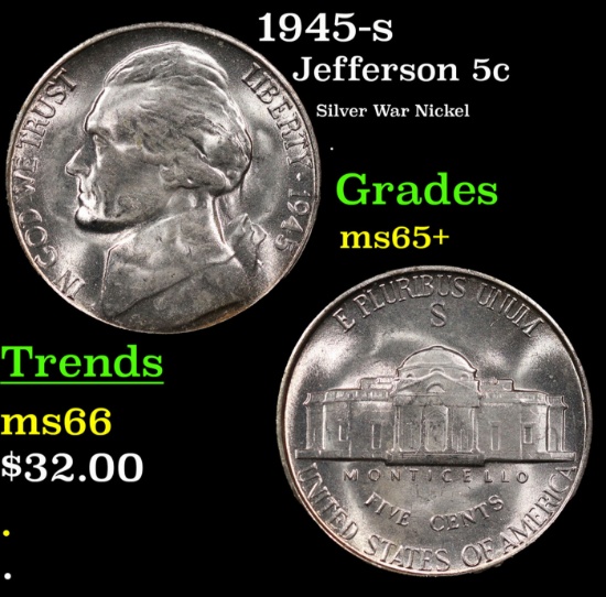 1945-s Jefferson Nickel 5c Grades GEM+ Unc