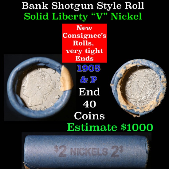 ***Auction Highlight*** Liberty Nickel Shotgun Roll in Wrapper 1905 & P Mint Ends. (fc)