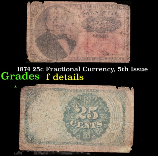 1874 25c Fractional Currency, 5th Issue Grades f details