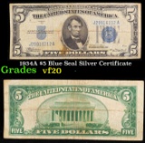 1934A $5 Blue Seal Silver Certificate Grades vf, very fine