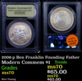 2006-p Ben Franklin Founding Father Modern Commem Dollar $1 Graded ms70, Perfection By USCG