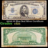 1934A $5 Blue Seal Silver Certificate Grades vf+