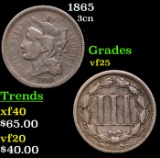 1865 Three Cent Copper Nickel 3cn Grades vf+