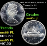 1965 Small Beads, Pointed 5 Canada Dollar 1 Grades GEM+ PL