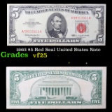 1963 $5 Red Seal United States Note Grades vf+