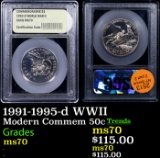 1991-1995-d WWII Modern Commem Half Dollar 50c Graded ms70, Perfection By USCG