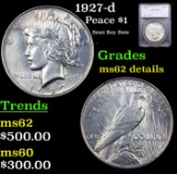 1927-d Peace Dollar $1 Graded ms62 details By SEGS