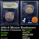 1991-d Mount Rushmore Modern Commem Half Dollar 50c Graded ms70, Perfection By USCG