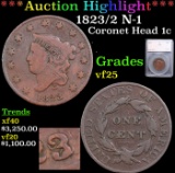 ***Auction Highlight*** 1823/2 N-1 Coronet Head Large Cent 1c Graded vf25 By SEGS (fc)