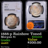 NGC 1888-p Morgan Dollar Rainbow Toned $1 Graded ms63 By NGC