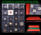 20 Collectible Coins Including Silver, Mercury, Barber, Bust, Flying Eagle, Indian, Large Cent, Proo