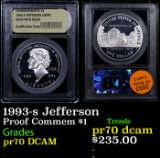 Proof 1993-s Jefferson Modern Commem Dollar $1 Graded GEM++ Proof Deep Cameo By USCG