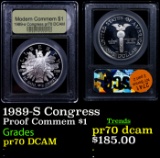 Proof 1989-S Congress Modern Commem Dollar $1 Graded GEM++ Proof Deep Cameo By USCG