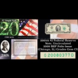 2003A $2 Federal Reserve Note, Uncirculated 2008 BEP Folio Issue (Chicago, IL) Grades Gem CU