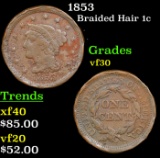 1853 Braided Hair Large Cent 1c Grades vf++