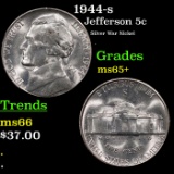 1944-s Jefferson Nickel 5c Grades GEM+ Unc