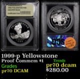 Proof 1999-p Yellowstone Modern Commem Dollar $1 Graded GEM++ Proof Deep Cameo By USCG