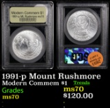 1991-p Mount Rushmore Modern Commem Dollar $1 Graded ms70, Perfection By USCG