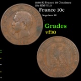 1856-K France 10 Centimes 10c KM-771.5 Grades vf++