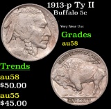 1913-p Ty II Buffalo Nickel 5c Grades Choice AU/BU Slider