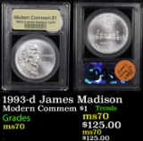 1993-d James Madison Modern Commem Dollar $1 Graded ms70, Perfection By USCG