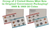 Group of 2 United States Mint Set in Original Government Packaging! From 1968-1969 with 20 Coins Ins