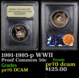 Proof 1991-1995-p WWII Modern Commem Half Dollar 50c Graded GEM++ Proof Deep Cameo By USCG