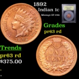 Proof 1892 Indian Cent 1c Graded Choice Proof RD By USCG