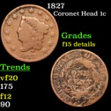 1827 Coronet Head Large Cent 1c Grades F Details