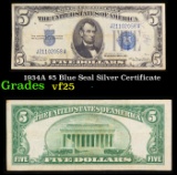 1934A $5 Blue Seal Silver Certificate Grades vf+