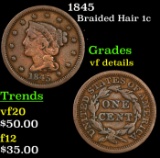 1845 Braided Hair Large Cent 1c Grades vf details