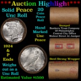 ***Auction Highlight*** Solid Uncirculated Peace silver dollar roll 1924 & P Ends, 20 coins (fc)