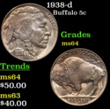 1938-d Buffalo Nickel 5c Grades Choice Unc