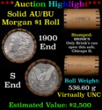 ***Auction Highlight***  AU/BU Slider Brinks Shotgun Morgan $1 Roll 1900 & 'S' Ends Virtually UNC (f