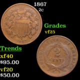 1867 Two Cent Piece 2c Grades vf+