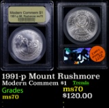 1991-p Mount Rushmore Modern Commem Dollar $1 Graded ms70, Perfection By USCG