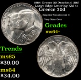 1964 Greece 30 Drachmai 30d Large Edge Lettering KM-87 Grades Choice+ Unc