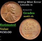 1944-p Lincoln Cent Mint Error 1c Grades GEM Unc RB