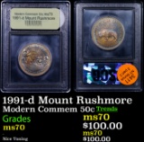 1991-d Mount Rushmore Modern Commem Half Dollar 50c Graded ms70, Perfection By USCG