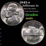 1945-s Jefferson Nickel 5c Grades GEM Unc