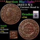 ***Auction Highlight*** 1823/2 N-1 Coronet Head Large Cent 1c Graded vf30 By SEGS (fc)